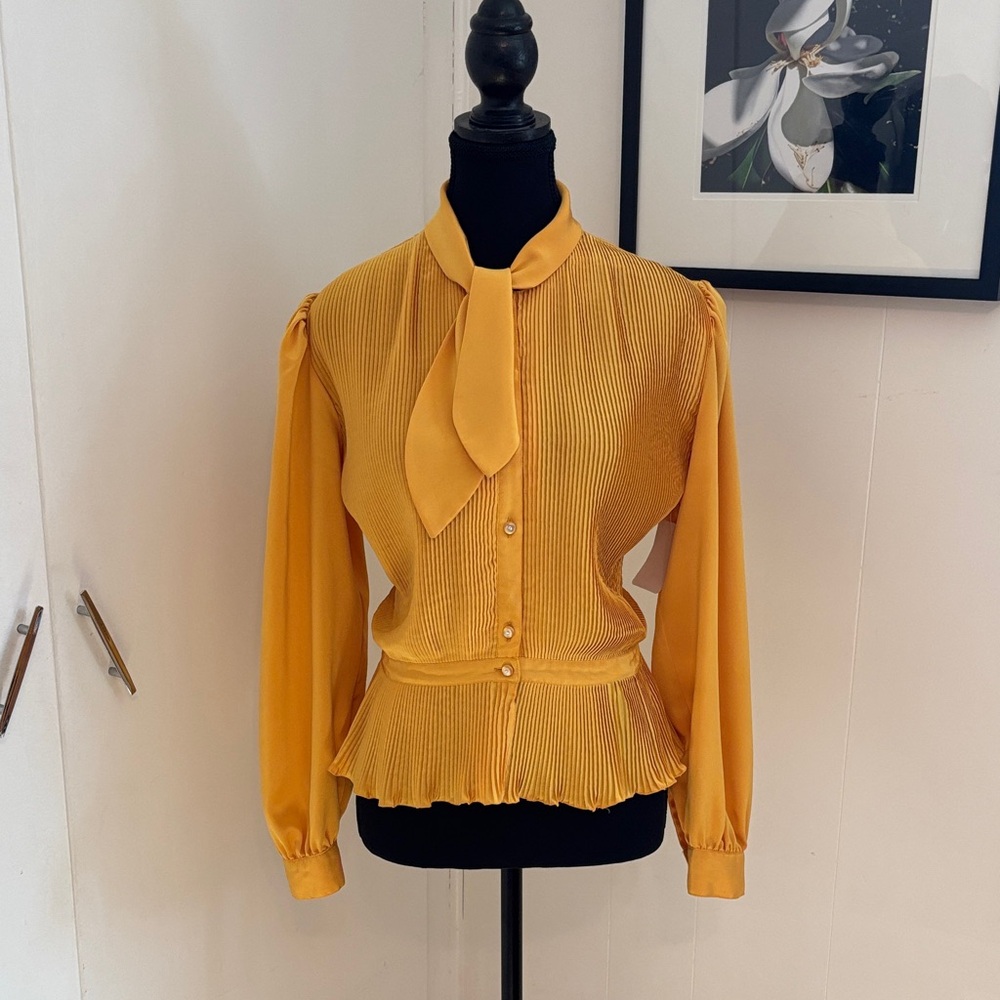 Chic Mustard Pleated Blouse